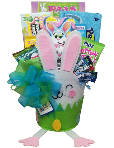 "Hoppy Easter" Premade Easter Gift Basket for kids - Prefilled Easter Gift Basket with Chocolate and Candy for Boys