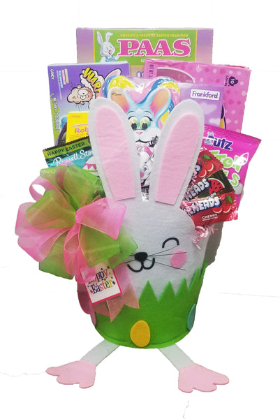 "Hoppy Easter" Premade Easter Gift Basket for kids - Prefilled Easter Gift Basket with Candy and Chocolate for Girls