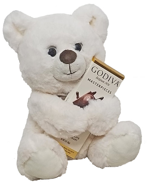 Valentine's Day Gift with 11" plush bear and Godiva Chocolate Bar by Delight Expressions
