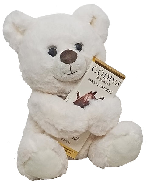 Valentine's Day Gift with 11" plush bear and Godiva Chocolate Bar by Delight Expressions