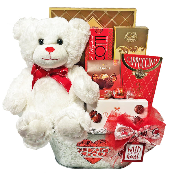 "With all my Heart" Gift Basket - Valentine's Day Gift Basket - For Her - For Him