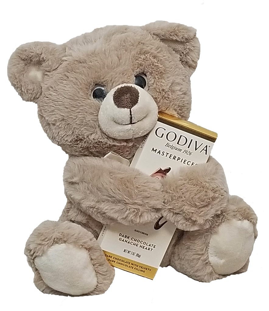 Valentine's Day Gift, 11" plush bear with Godiva Chocolate Bar by Delight Expressions