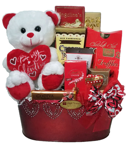 Sweet Temptation Valentine's Day Gourmet Gift Basket with 11" plush bear by Delight Expressions